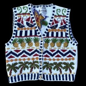 KNITTING NEEDLES Hawaii Vest Women’s Size M White Cotton Blend Hand Knit